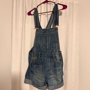 FREE PEOPLE Denim Boyfriend Overall Shorts